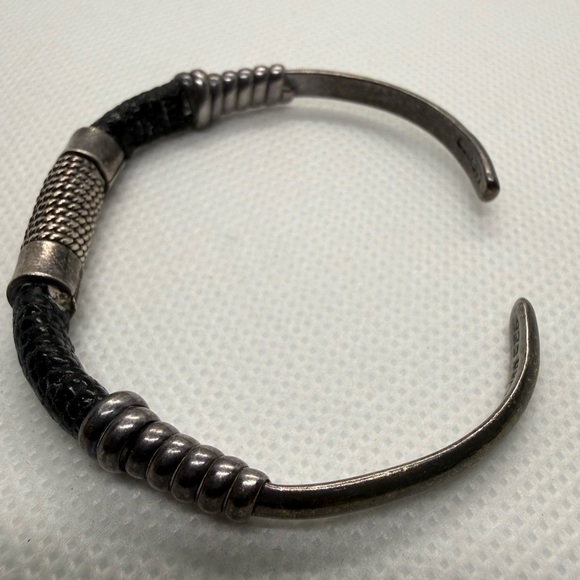 Vintage Taxco Mexico Sterling Silver Leather Cord Bracelet - Picture 3 of 6